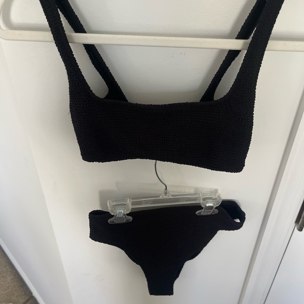 Black Textured Bikini Set